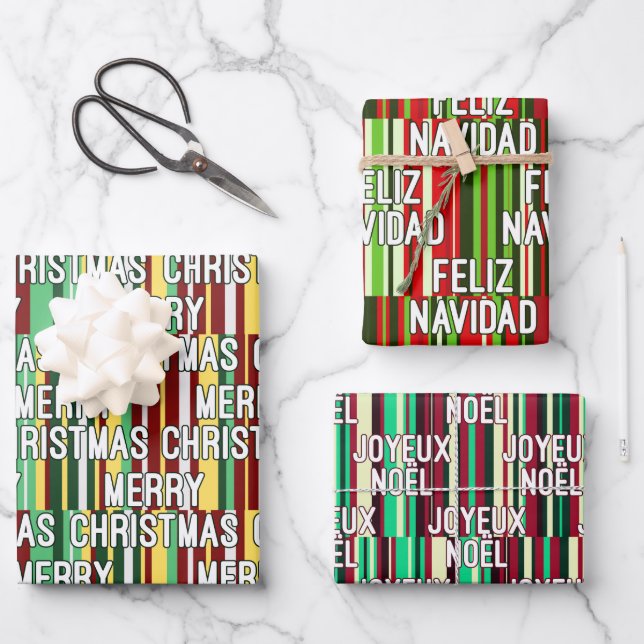 Feuille De Papier Cadeau Langues de Noël (Recto)
