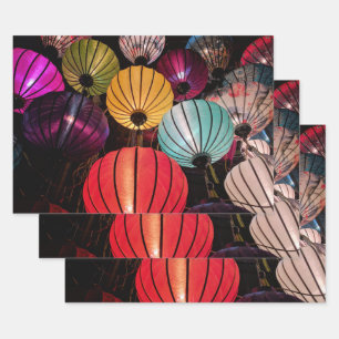 Feuille De Papier Cadeau Lanternes chinoises éclairées