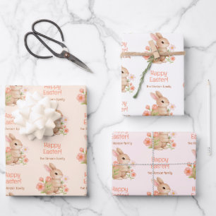 Feuille De Papier Cadeau Lapin aquarelle personnalisé Joyeuses Pâques 