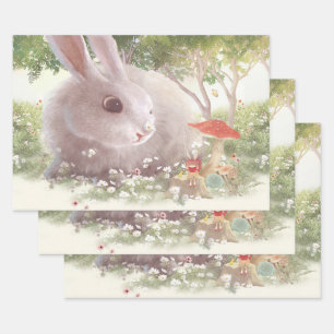 Feuille De Papier Cadeau Lapin avec Fleurs