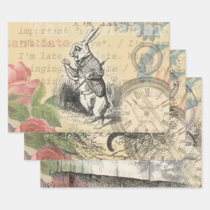 Feuille De Papier Cadeau Lapin Blanc Aventures d'Alice au Pays des Merveill