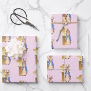 Feuille De Papier Cadeau Lapin Classique de premier anniversaire