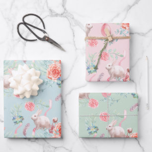 Feuille De Papier Cadeau Lapin de Pâques Elégance trois couleurs