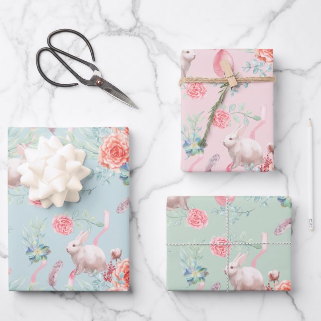 Feuille De Papier Cadeau Lapin de Pâques Elégance trois couleurs (Recto)