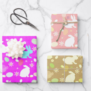 Feuille De Papier Cadeau Lapin de Pâques et oeufs