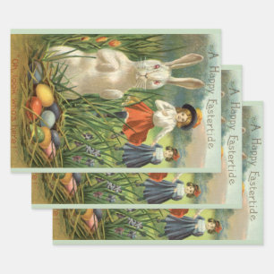 Feuille De Papier Cadeau Lapin de Pâques vintage et enfants Joyeuses Pâques