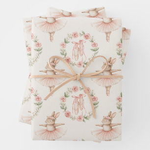 Feuille De Papier Cadeau lapin et fleurs de ballerine mignonette