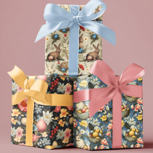 Feuille De Papier Cadeau Lapin Floral Vintage de Pâques