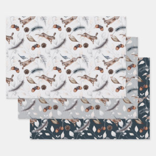 Feuille De Papier Cadeau Lapins festifs d'hiver