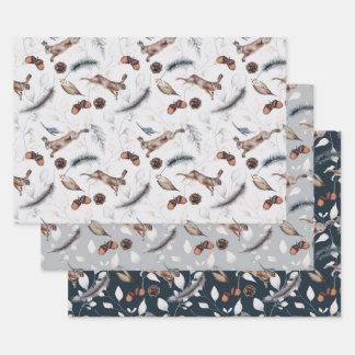 Feuille De Papier Cadeau Lapins festifs d'hiver