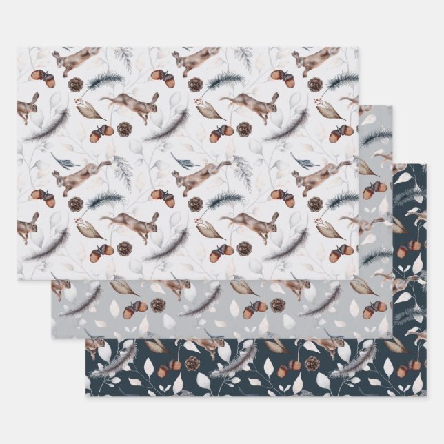 Feuille De Papier Cadeau Lapins festifs d'hiver (Lot)