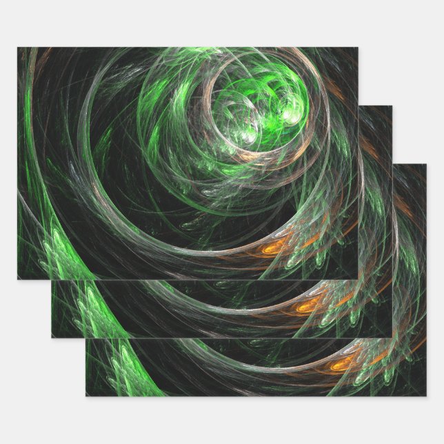 Feuille De Papier Cadeau L'art Abstrait vert du monde entier (Lot)