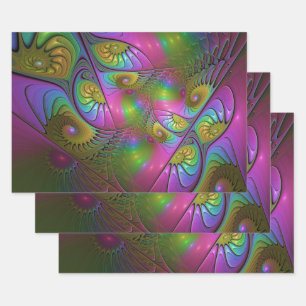 Feuille De Papier Cadeau L'art fractal abstrait moderne et coloré lumineux