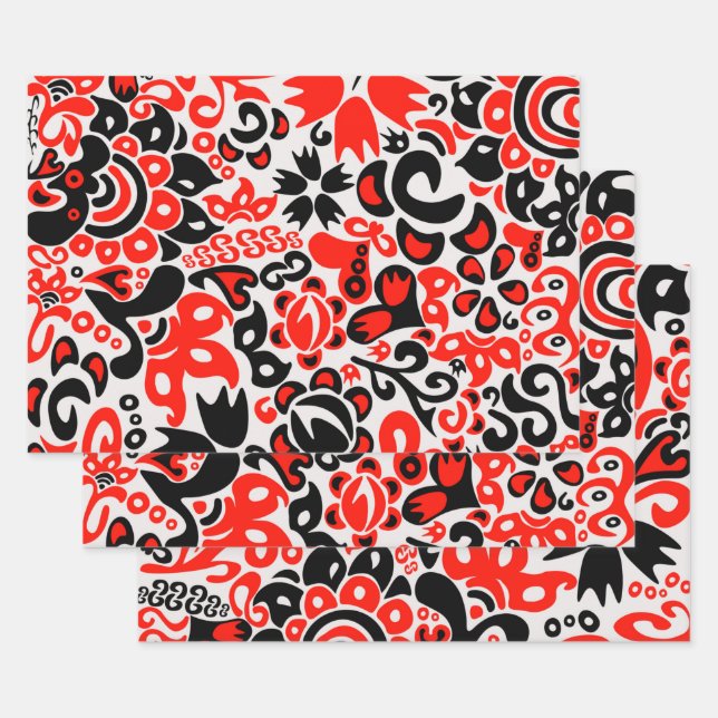 Feuille De Papier Cadeau L'art populaire ukrainien motif floral abstact  (Lot)