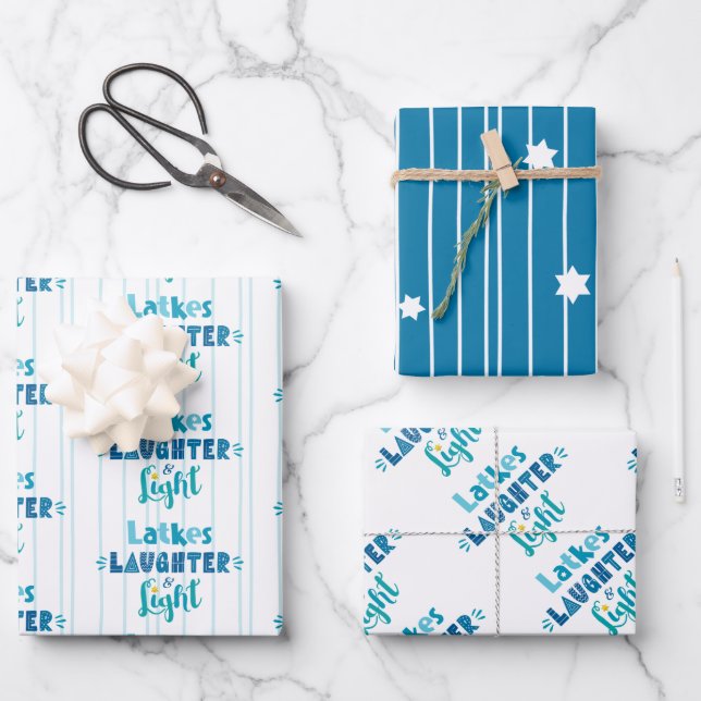Feuille De Papier Cadeau Latkes Laughter Light Typographie moderne Hanoukka (Recto)