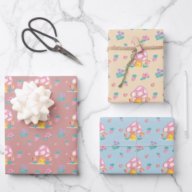 Feuille De Papier Cadeau Le Champignon Cute Pastel (Recto)