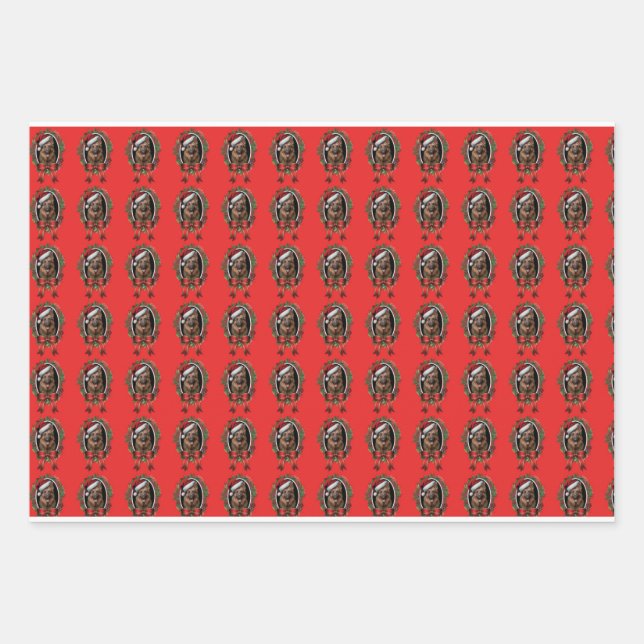 Feuille De Papier Cadeau Le chapeau du Père Noël en berger allemand (Devant)