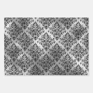 Feuille De Papier Cadeau Le Damas noir et l'argent