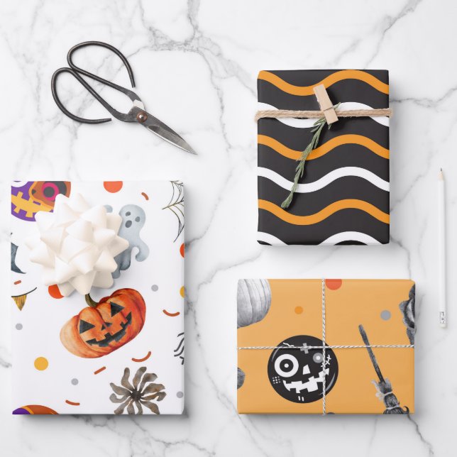 FEUILLE DE PAPIER CADEAU LE HALLOWEEN DE NUIT HANTÉ (Recto)