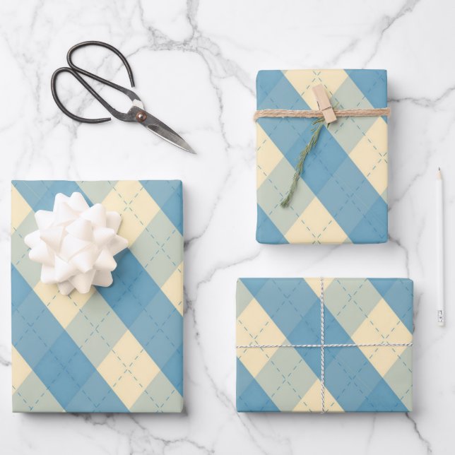 Feuille De Papier Cadeau Le Jacquard bleu moyenClique (Recto)