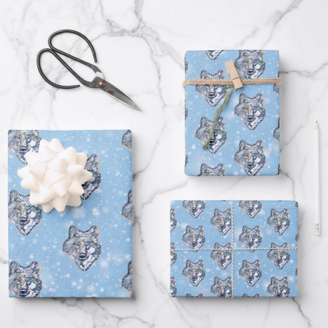 Feuille De Papier Cadeau Le loup d'hiver (Recto)