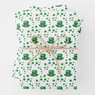 Feuille De Papier Cadeau Le Lucky Leprechaun de Saint Patrick, pièce et Clo