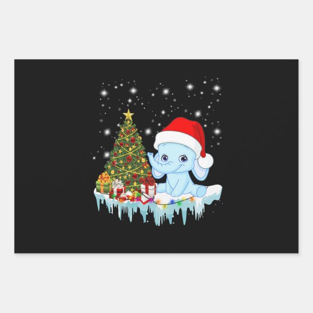 Feuille De Papier Cadeau Le Père Noël éléphant Joyeux Noël (Devant)