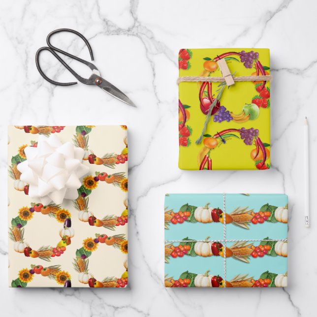 Feuille De Papier Cadeau Légumes et fruits (Recto)