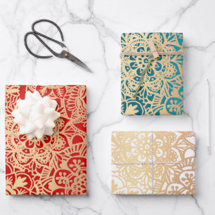 Feuille De Papier Cadeau L'élégant Motif Mandala Red Green Gold