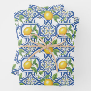 Feuille De Papier Cadeau Lemon Azulejo Motif carreaux