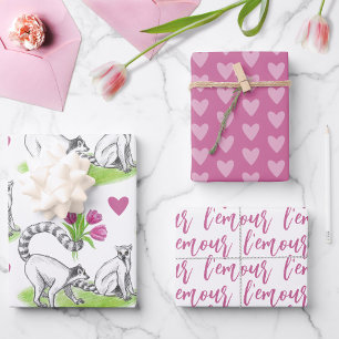 Feuille De Papier Cadeau Lémurien avec tulipes Amour romantique Drôle de je
