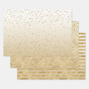Feuille De Papier Cadeau Léopard blanc brillant d'or rayures