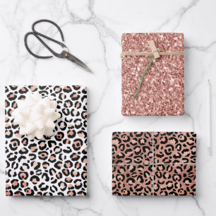 Feuille De Papier Cadeau Léopard blanc rose