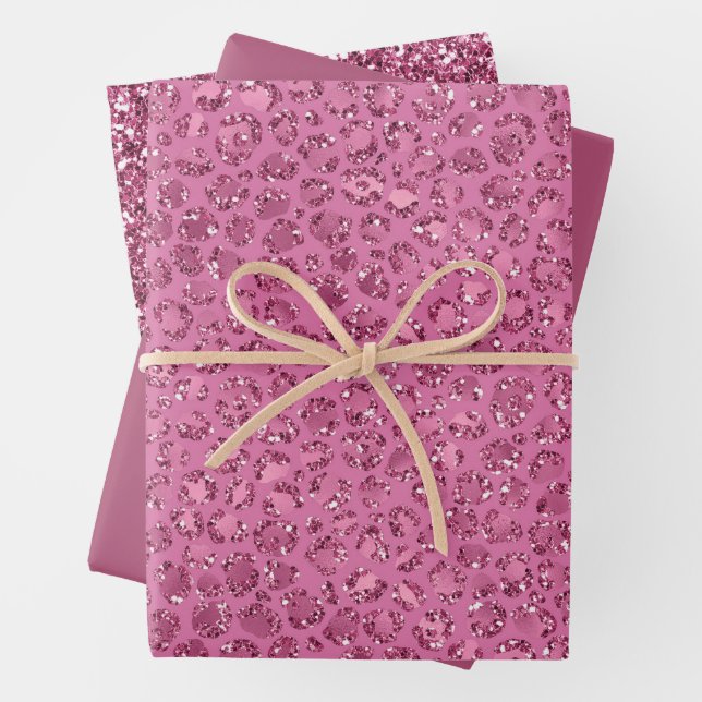 Feuille De Papier Cadeau Léopard de Parties scintillant rose (En situation)
