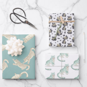 Feuille De Papier Cadeau Léopard des neiges bleu Motif