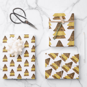 Feuille De Papier Cadeau Leopard Golden Christmas Tree Motif