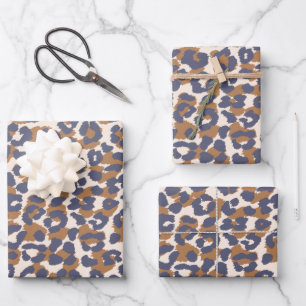 Feuille De Papier Cadeau Leopard Motif-Bleu et Brown