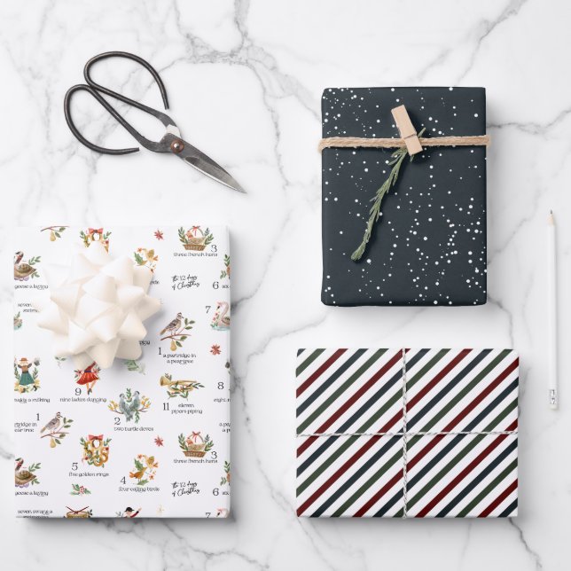Feuille De Papier Cadeau Les 12 jours de Noël | Vacances (Recto)