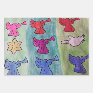 Feuille De Papier Cadeau Les anges de Noël aux trompettes