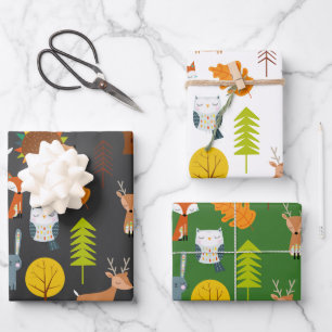 Feuille De Papier Cadeau Les animaux des bois scandinaves Noël