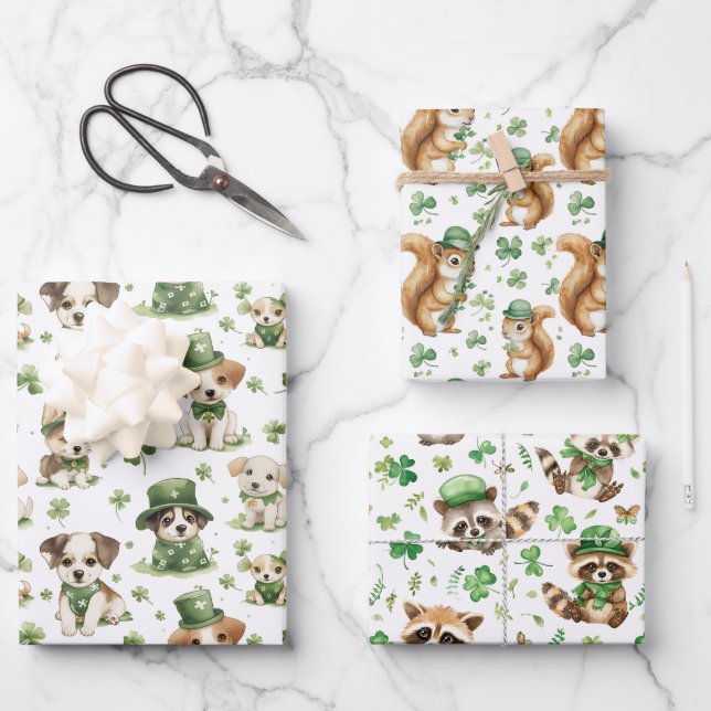 Feuille De Papier Cadeau Les animaux mignons Shamrock Green St. Patrick's D (Recto)