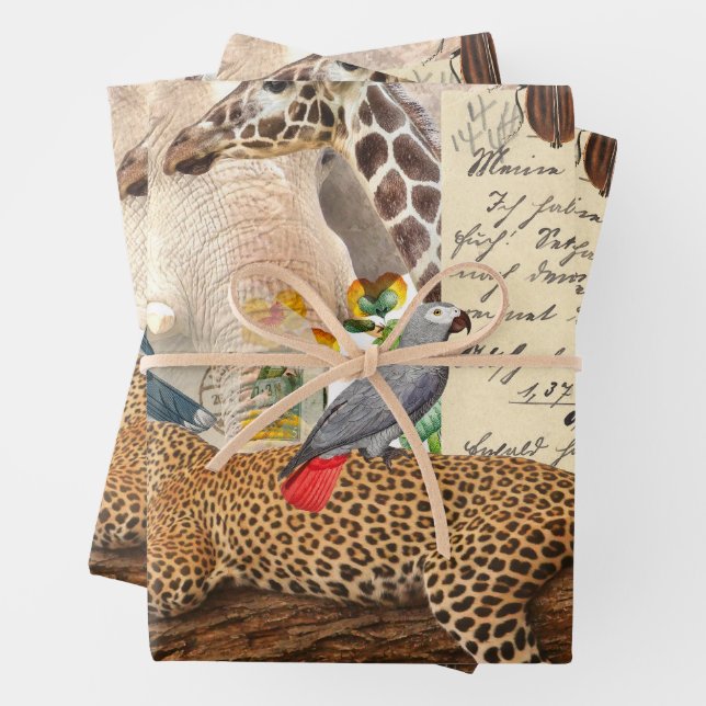 Feuille De Papier Cadeau Les animaux sauvages du Safari (En situation)