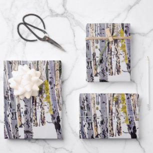 Feuille De Papier Cadeau Les arbres d'Aspen dans la forêt