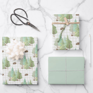 Feuille De Papier Cadeau Les arbres verts Champignons