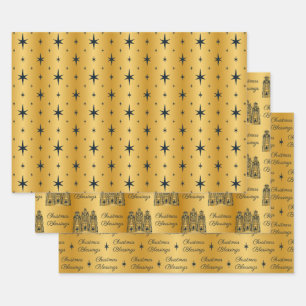 Feuille De Papier Cadeau Les bénédictions de Noël de l'or et de la marine H