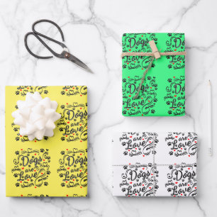 Feuille De Papier Cadeau Les Chiens Sont Amoureux Pâtes Noires Et Typograph