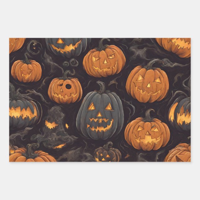 Feuille De Papier Cadeau Les Citrouilles d'Halloween les plus effrayants ja (Devant)