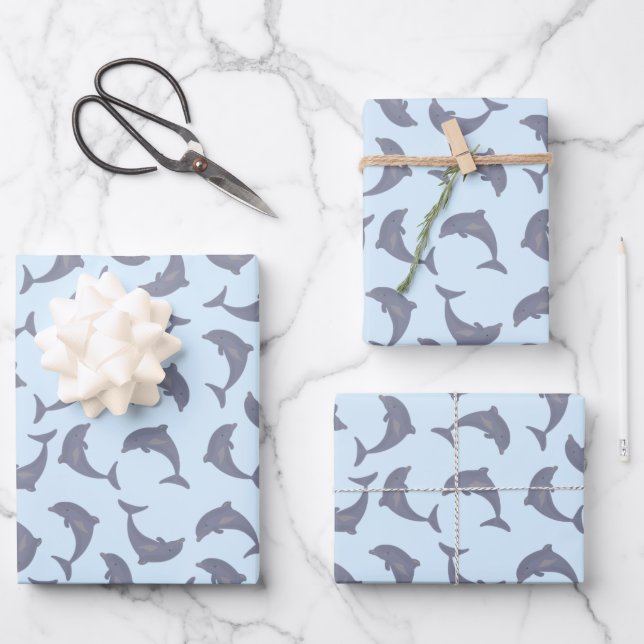 Feuille De Papier Cadeau Les dauphins dans le Motif marin (Recto)