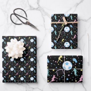 Feuille De Papier Cadeau Les filles soccer Silhouettes Étoiles et étincelle