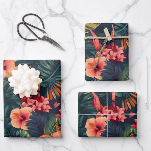 Feuille De Papier Cadeau Les Fleurs D'Hibiscus, Un Modèle Floral Tropical